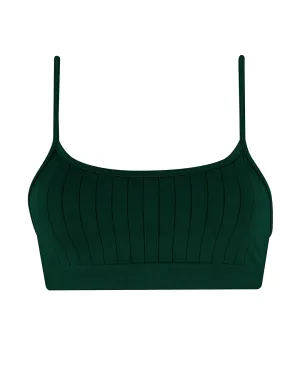 FLAT RIBBED SINCERE Bikini Bra Top | Dark Green