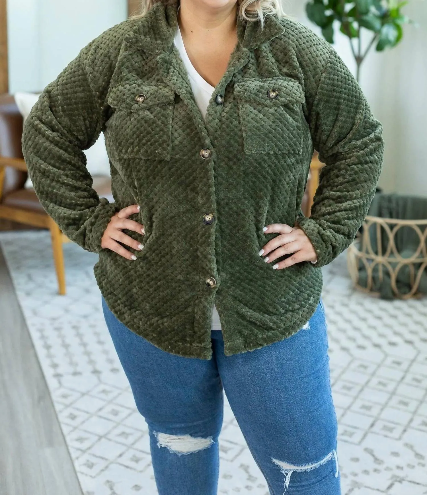 Fleece Shacket In Olive