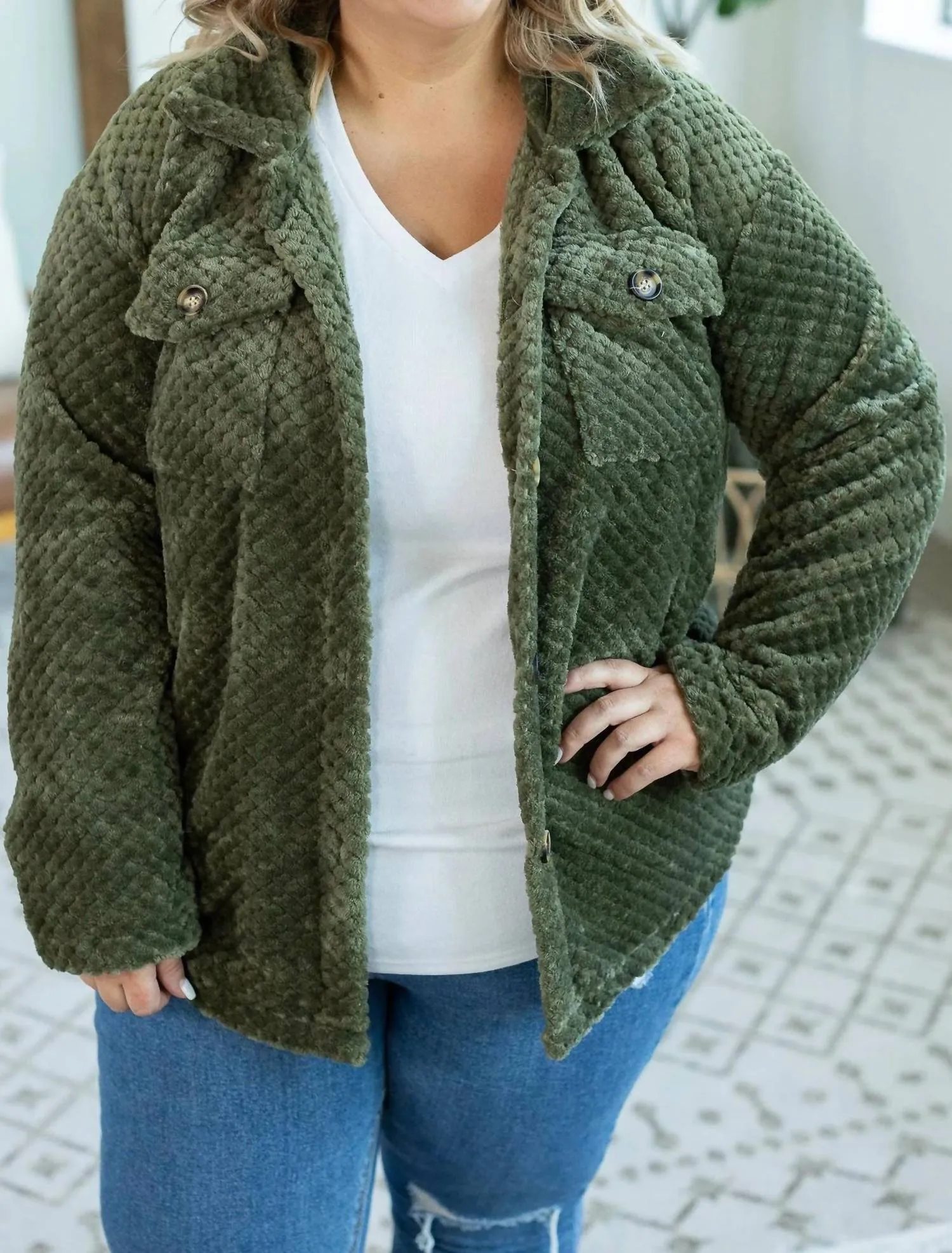 Fleece Shacket In Olive