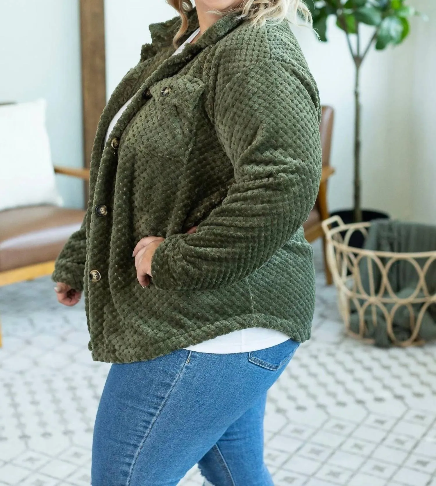Fleece Shacket In Olive