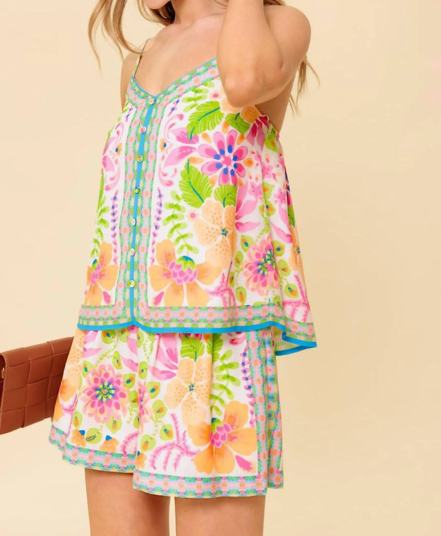 Floral Cami And Short Set In Ivory