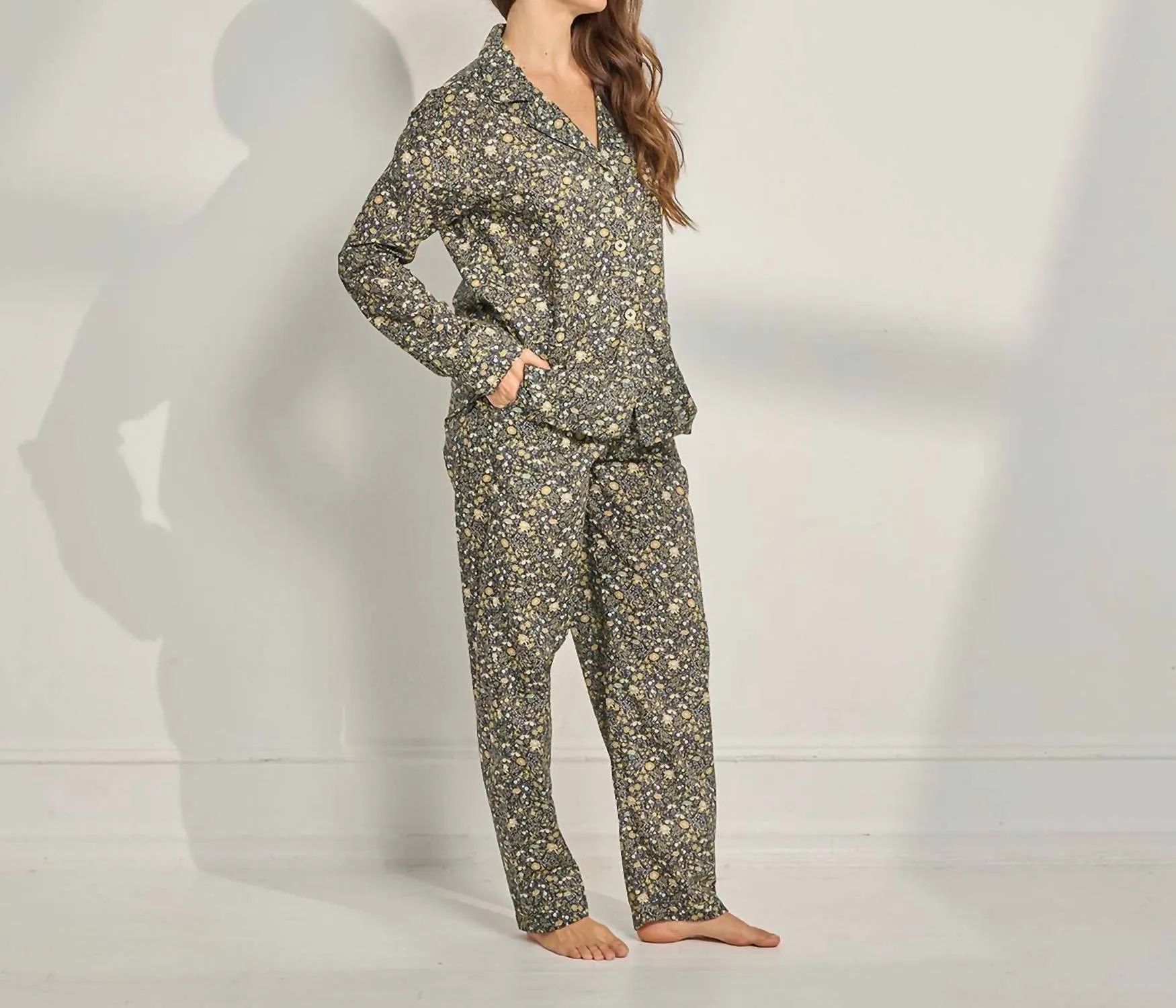 Floral Organic Cotton Long Pajama Set In Autumn Floral