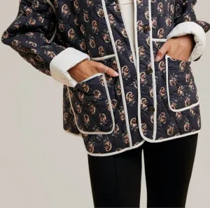Floral Quilted Jacket In Navy