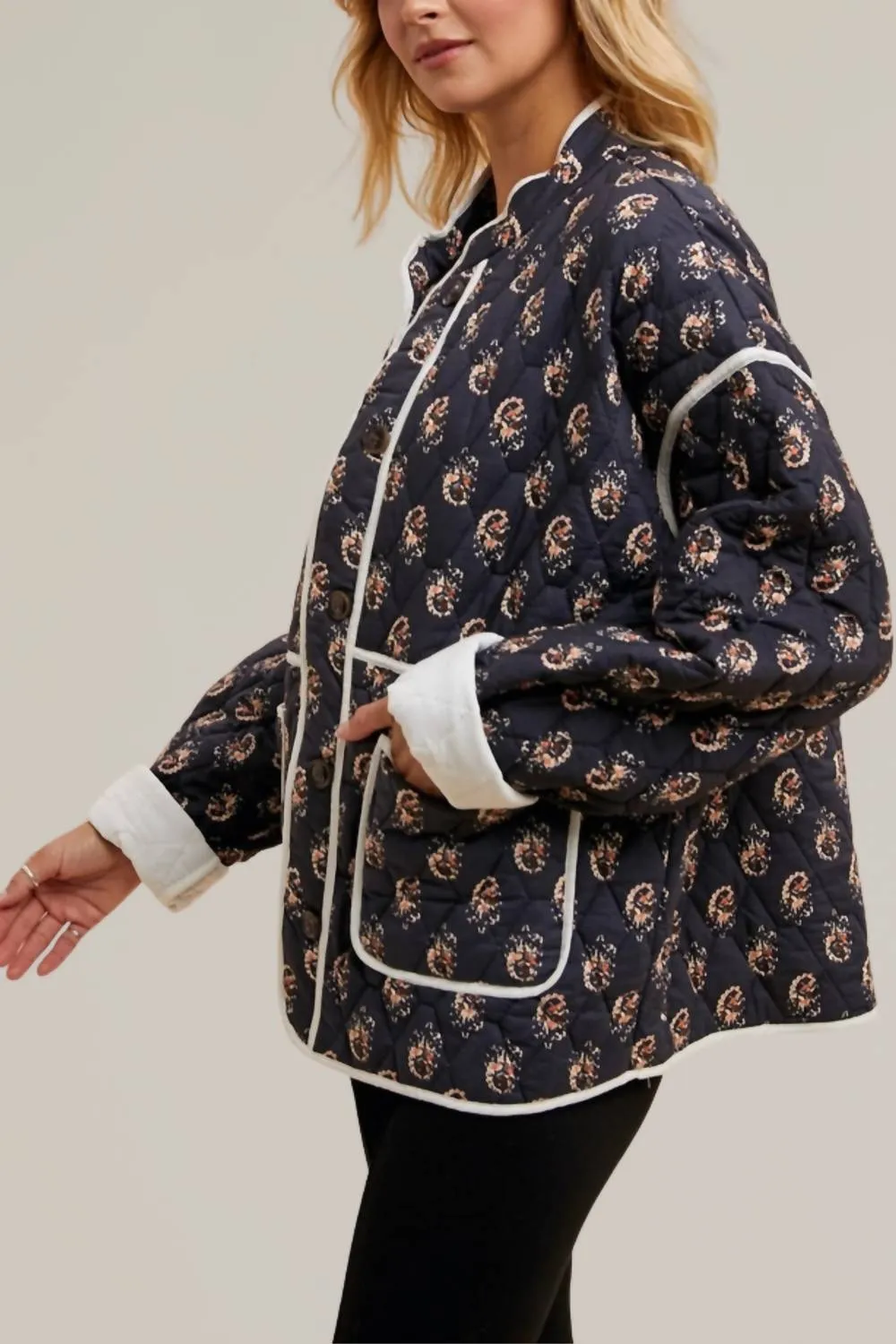 Floral Quilted Jacket In Navy