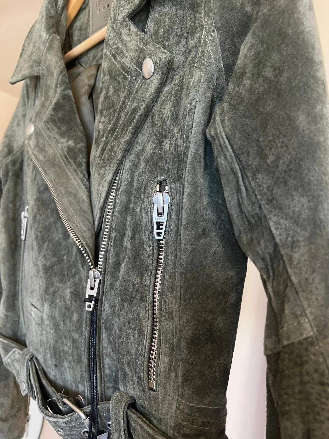 Fountain Suede Moto Jacket In Olive Green