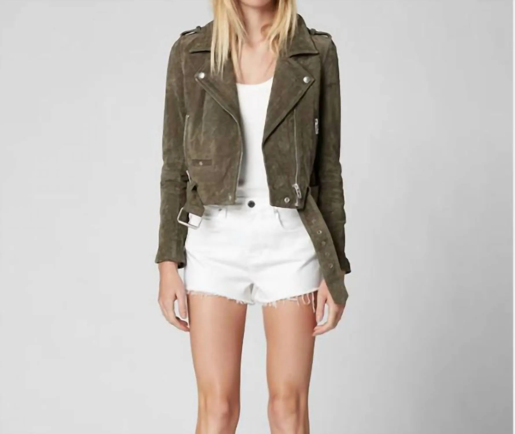 Fountain Suede Moto Jacket In Olive Green