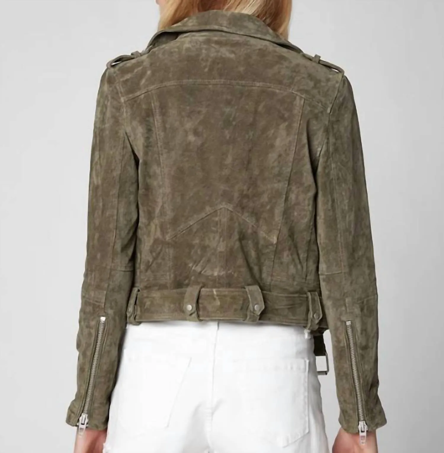 Fountain Suede Moto Jacket In Olive Green