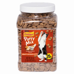Friskies Party Mix Crunch Gravylicious Chicken & Gravy Flavors Cat Treats cat supplies,cat essentials,cat accessories