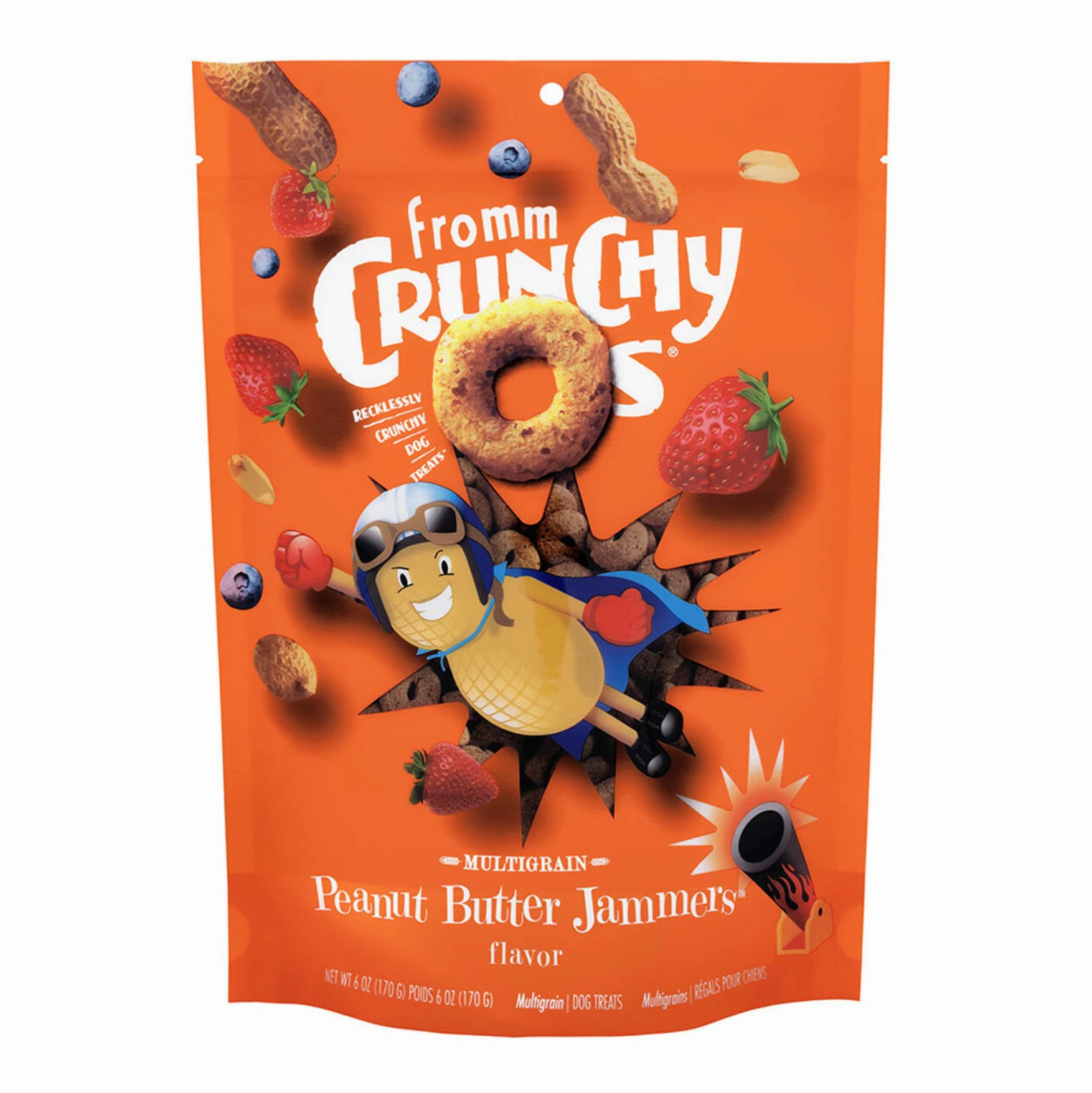Fromm Dog Biscuits Crunchy O's Peanut Butter Jammers 6oz Bag dog biscuit treats,crunchy dog snacks,dog cookies