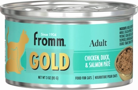 Fromm Wet Cat Food Gold Adult Chicken, Duck & Salmon Pate 3oz Can Single grain free wet cat food,senior cat wet food,cat pt