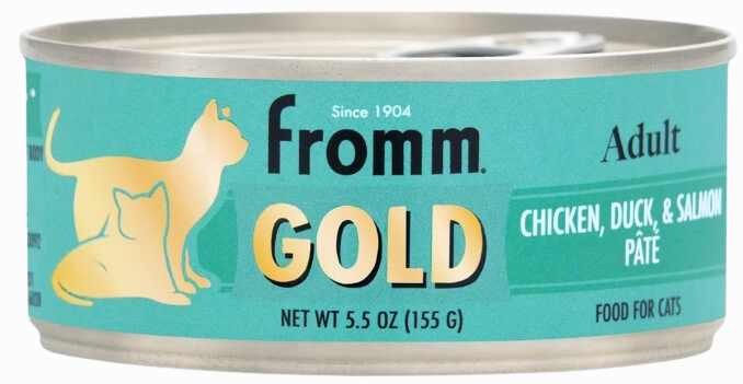 Fromm Wet Cat Food Gold Adult Chicken, Duck & Salmon Pate 5.5oz Can Single grain free wet cat food,senior cat wet food,cat pt