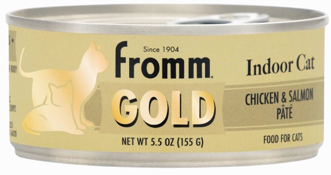 Fromm Wet Cat Food Gold Indoor Chicken & Salmon Pate 5.5oz Can Single grain free wet cat food,senior cat wet food,cat pt