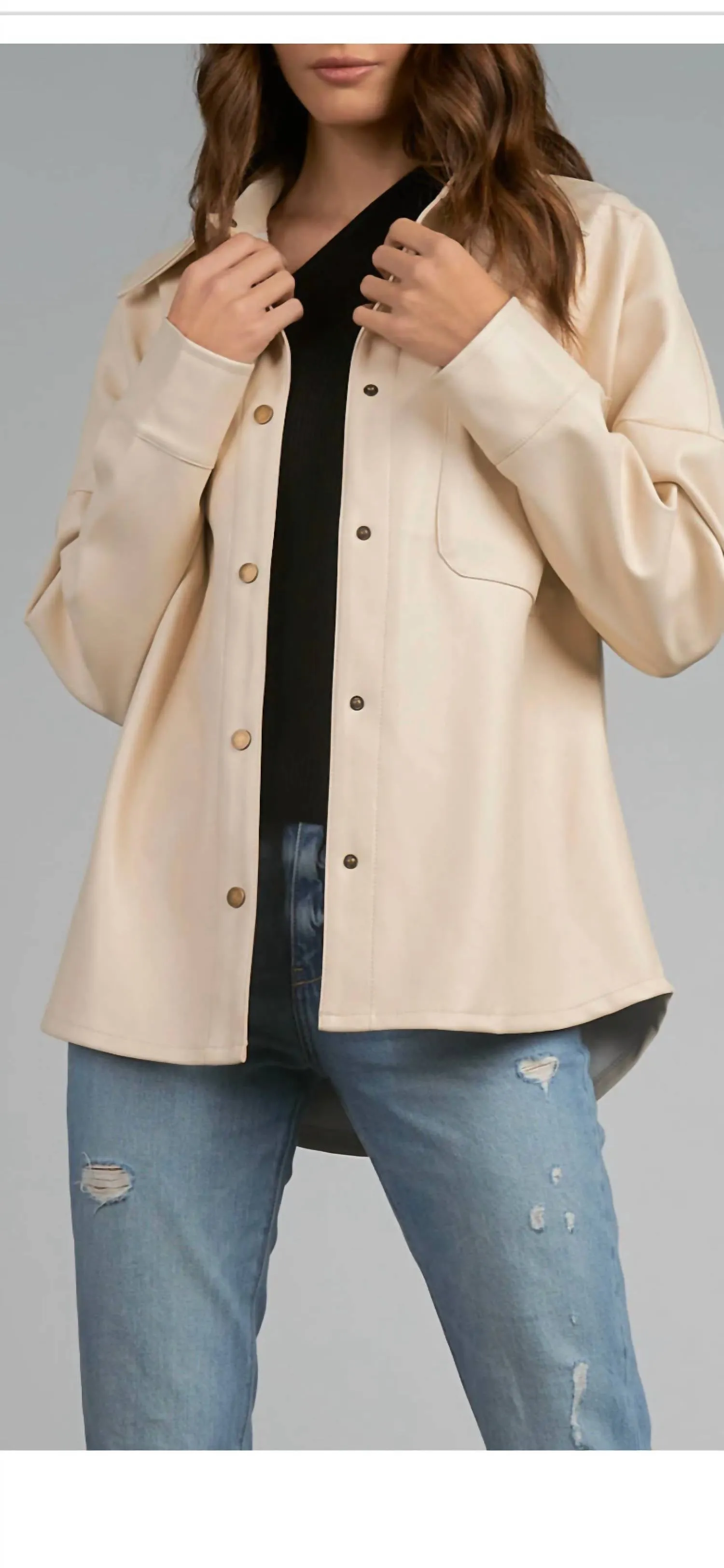 Frost Faux Leather Shacket In Beige