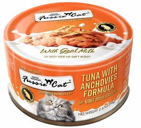 Fussie Cat Wet Cat Food Goat Milk Formula - Tuna & Anchovies 2.4oz Can Single grain free wet cat food,senior cat wet food,cat pt