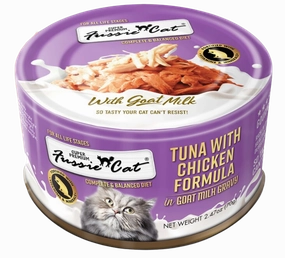 Fussie Cat Wet Cat Food Goat Milk Formula - Tuna & Chicken 2.4oz Can Single grain free wet cat food,senior cat wet food,cat pt