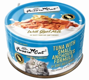 Fussie Cat Wet Cat Food Goat Milk Formula - Tuna & Small Anchovies 2.4oz Can Single grain free wet cat food,senior cat wet food,cat pt