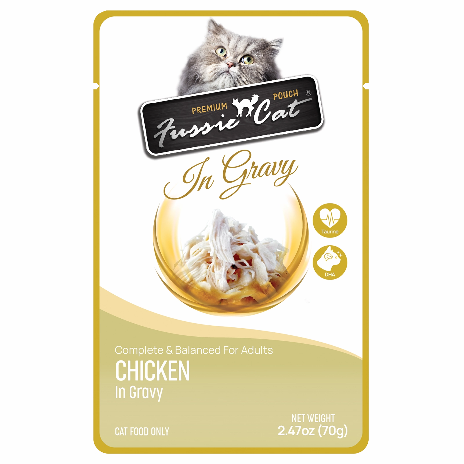 Fussie Cat Wet Cat Food Grain Free Premium Chicken Formula in Gravy 2.47oz Pouch Single grain free wet cat food,senior cat wet food,cat pt