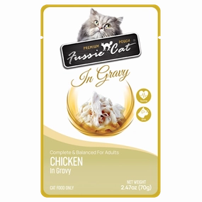Fussie Cat Wet Cat Food Grain Free Premium Chicken Formula in Gravy 2.47oz Pouch Single grain free wet cat food,senior cat wet food,cat pt