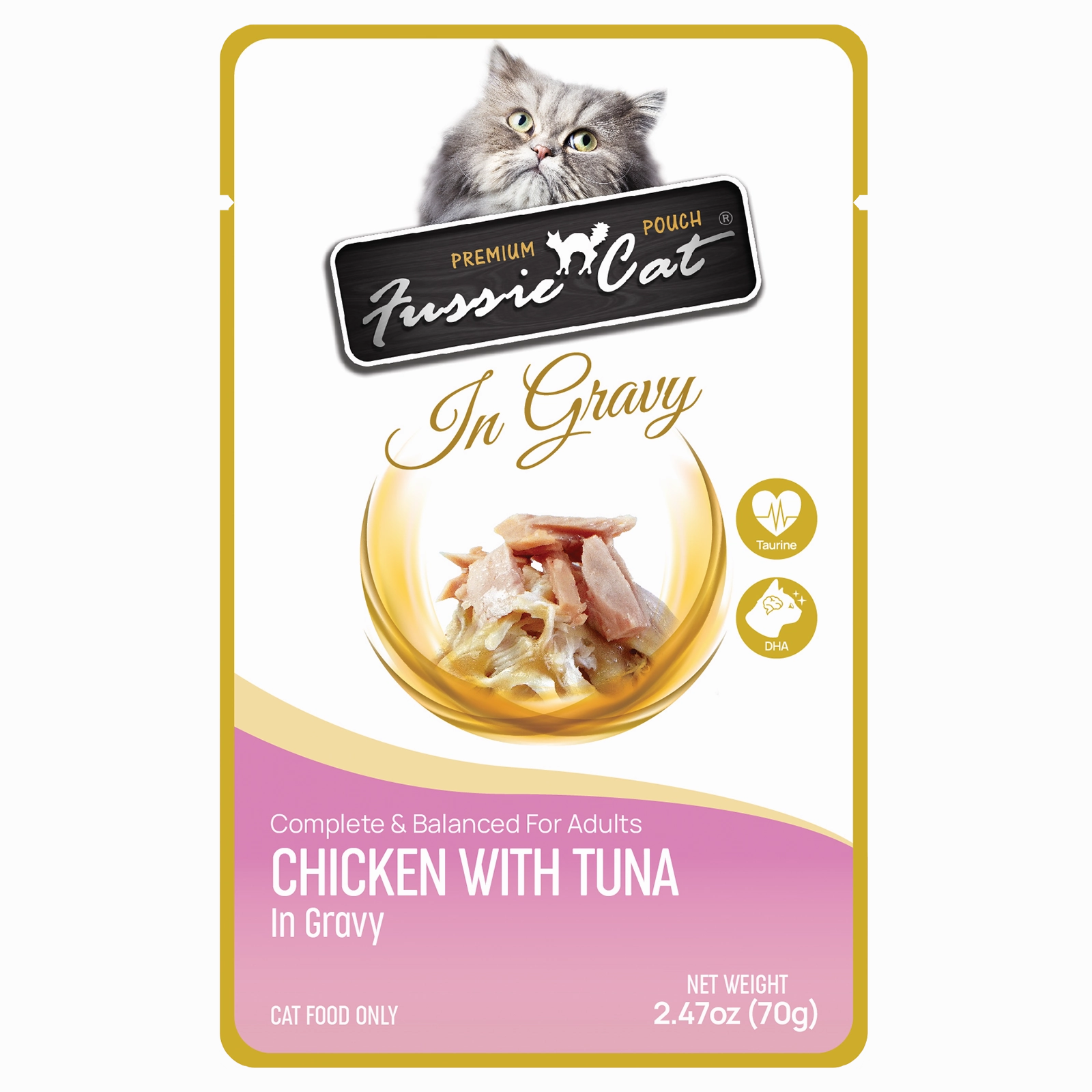 Fussie Cat Wet Cat Food Grain Free Premium Chicken with Tuna Formula in Gravy 2.47oz Pouch Single grain free wet cat food,senior cat wet food,cat pt