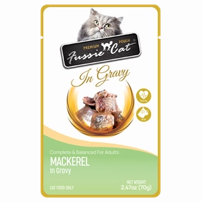 Fussie Cat Wet Cat Food Grain Free Premium Mackerel Formula in Gravy 2.47oz Pouch Single grain free wet cat food,senior cat wet food,cat pt