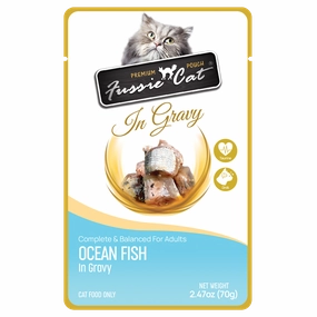 Fussie Cat Wet Cat Food Grain Free Premium Oceanfish Formula in Gravy 2.47oz Pouch Single grain free wet cat food,senior cat wet food,cat pt
