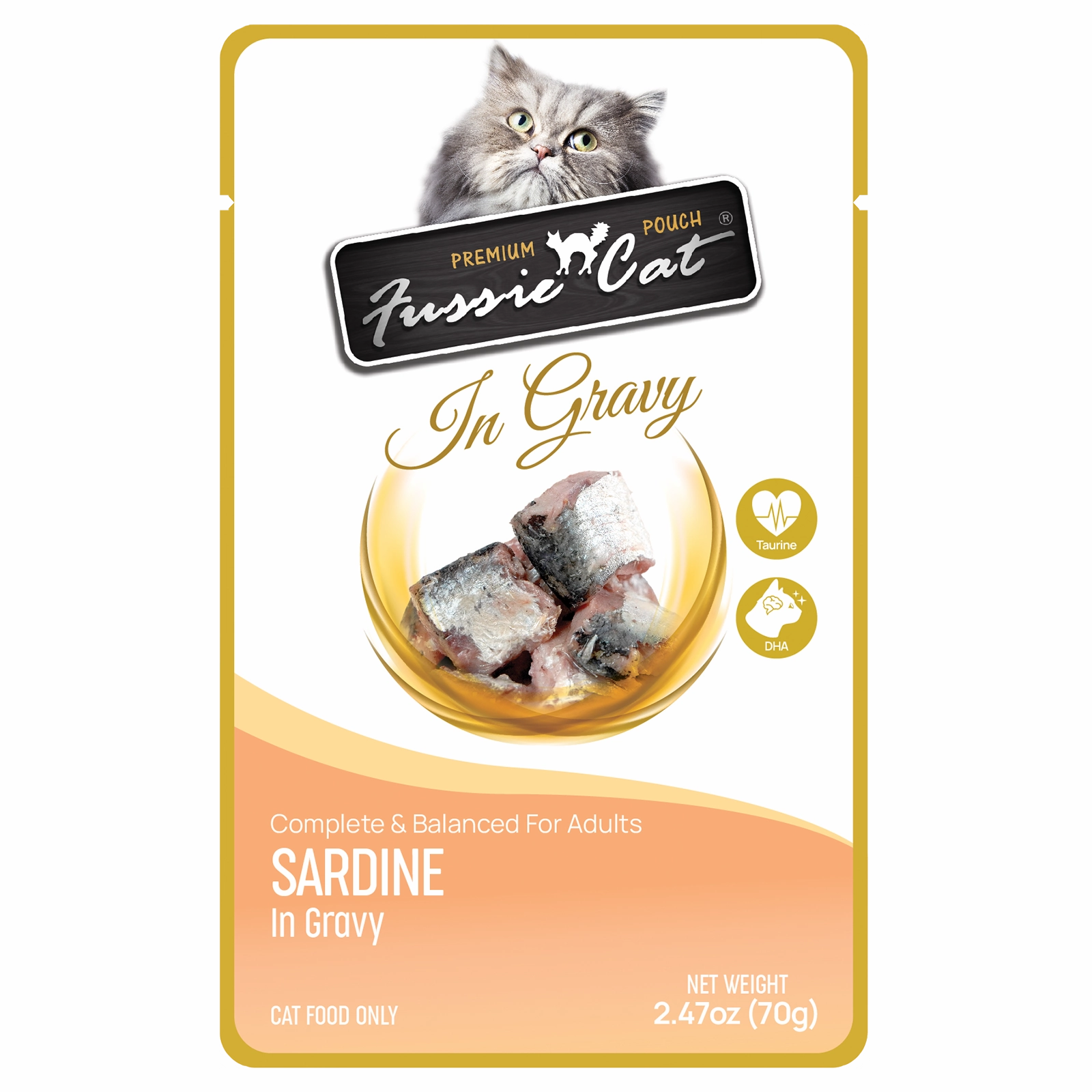 Fussie Cat Wet Cat Food Grain Free Premium Sardine Formula in Gravy 2.47oz Pouch Single grain free wet cat food,senior cat wet food,cat pt