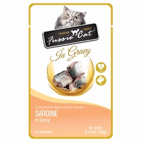 Fussie Cat Wet Cat Food Grain Free Premium Sardine Formula in Gravy 2.47oz Pouch Single grain free wet cat food,senior cat wet food,cat pt