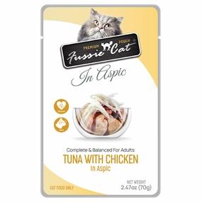 Fussie Cat Wet Cat Food Grain Free Premium Tuna with Chicken Formula in Aspic 2.47oz Pouch Single grain free wet cat food,senior cat wet food,cat pt