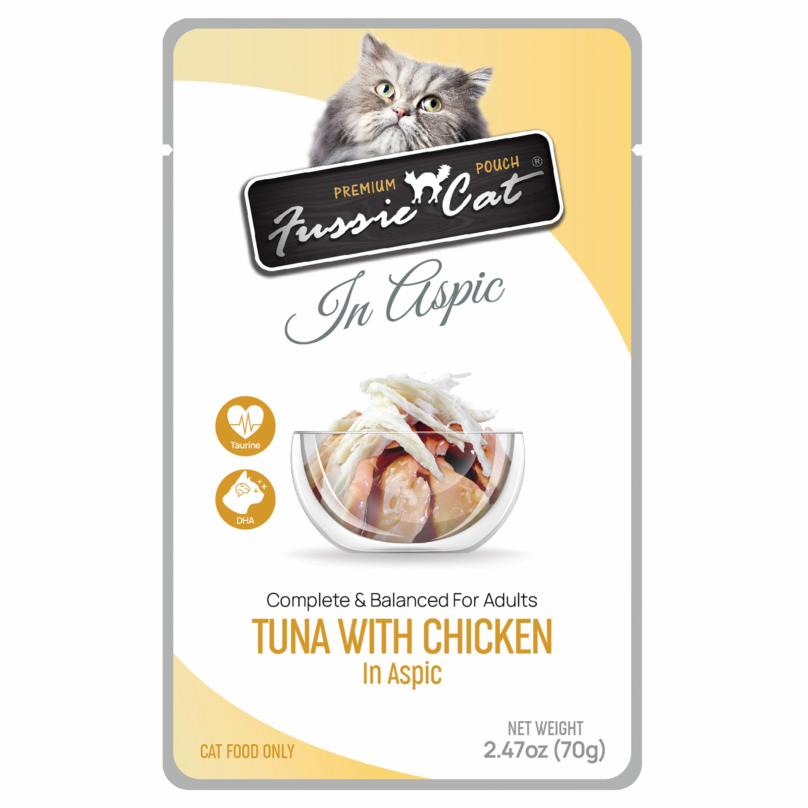 Fussie Cat Wet Cat Food Grain Free Premium Tuna with Chicken Formula in Aspic 2.47oz Pouch Single grain free wet cat food,senior cat wet food,cat pt