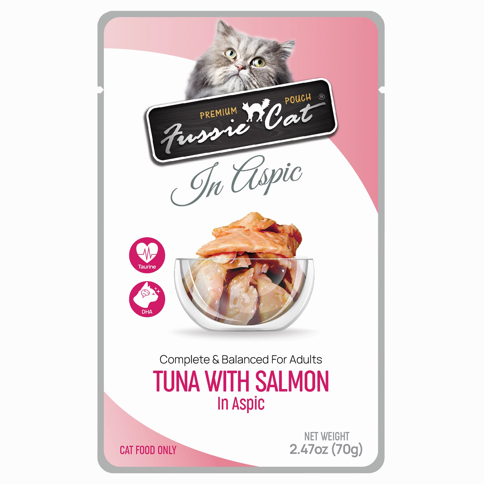 Fussie Cat Wet Cat Food Grain Free Premium Tuna with Salmon Formula in Aspic 2.47oz Pouch Single grain free wet cat food,senior cat wet food,cat pt