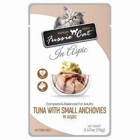 Fussie Cat Wet Cat Food Grain Free Premium Tuna with Small Anchovies Formula in Aspic 2.47oz Pouch Single grain free wet cat food,senior cat wet food,cat pt