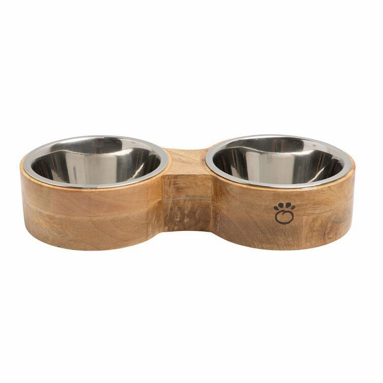 GF Pet Double Diner Wood & Metal Feeder cat food bowl,cat feeder,elevated cat dish