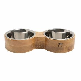 GF Pet Double Diner Wood & Metal Feeder cat food bowl,cat feeder,elevated cat dish