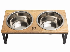 GF Pet Elevated Wood & Metal Feeder cat food bowl,cat feeder,elevated cat dish