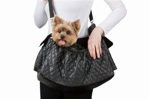 Gigi Sling Carrier- Quilted Black dog travel crate,airline approved dog carrier,dog transport bag