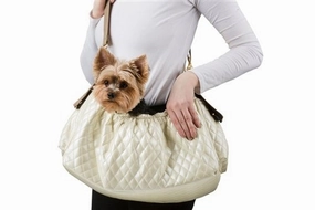 Gigi Sling Carrier- Quilted Ivory dog travel crate,airline approved dog carrier,dog transport bag
