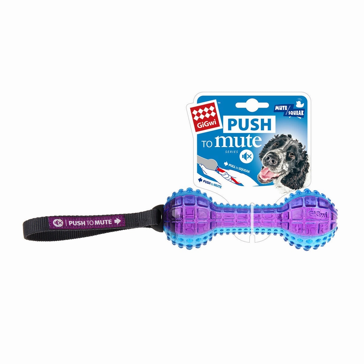 GiGwi Dumbell Push To Mute Transparent  Purple / Blue durable dog toy,rope chew toy,interactive dog toy