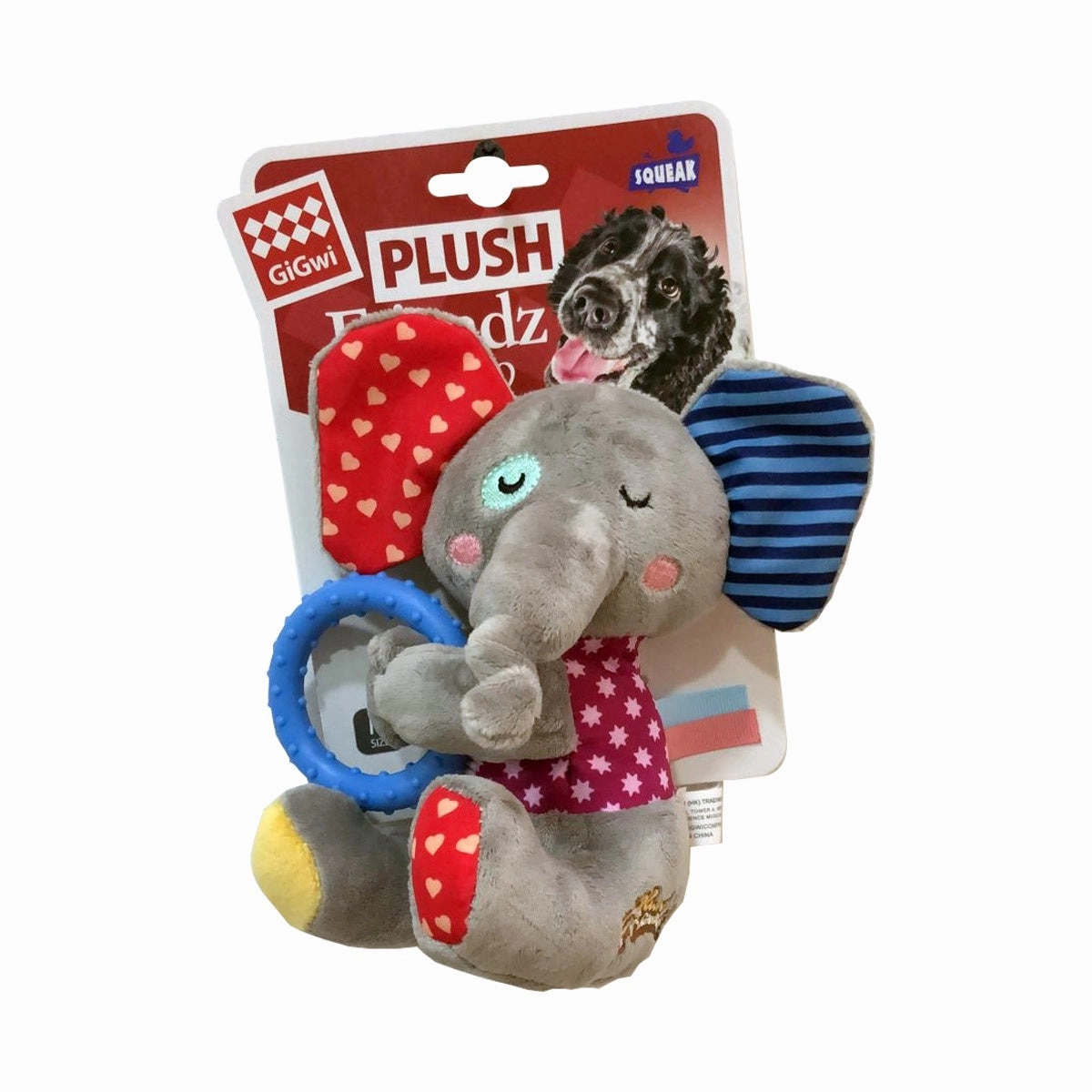 Gigwi Elephant Plush Friendz with Squeaker & TPR Ring durable dog toy,rope chew toy,interactive dog toy