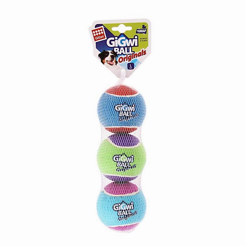 Gigwi Originals Tennis Ball Large (3pcs with different color in one pack) durable dog toy,rope chew toy,interactive dog toy
