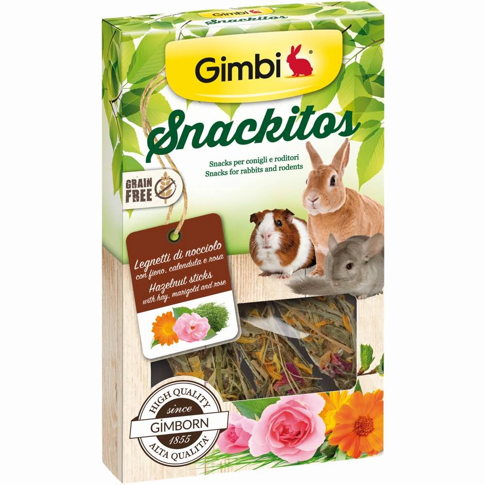 Gimbi Snackitos Hazelnut Sticks With Hay, Marigold & Rose Treats For Small Animals 45g parrot cage,small bird perch,exotic pet bird