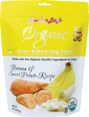 Grandma Lucy's Organic Oven Baked Treats - Banana & Sweet Potato 14oz Bag dog biscuit treats,crunchy dog snacks,dog cookies