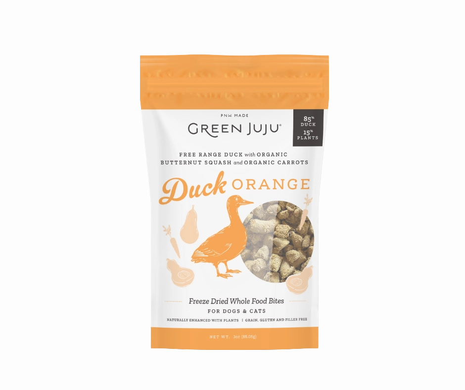Green Juju Freeze-Dried Whole Food Bites - Duck Orange puppy food,chew toy for puppies,small dog treats