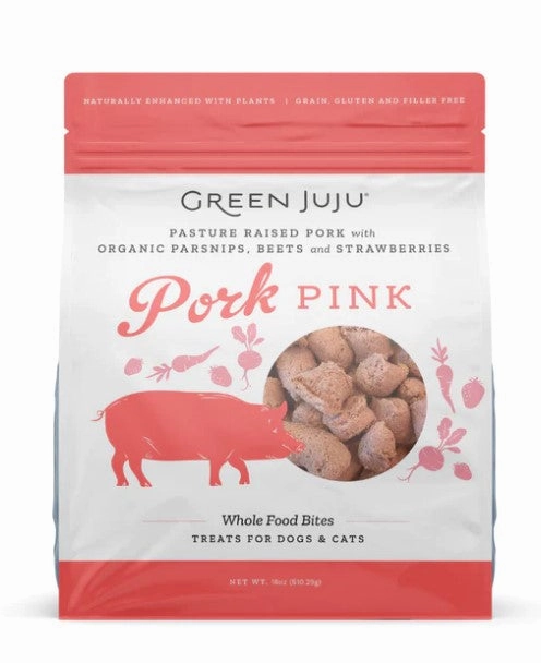 Green Juju Freeze-Dried Whole Food Bites - Pork Pink puppy food,chew toy for puppies,small dog treats