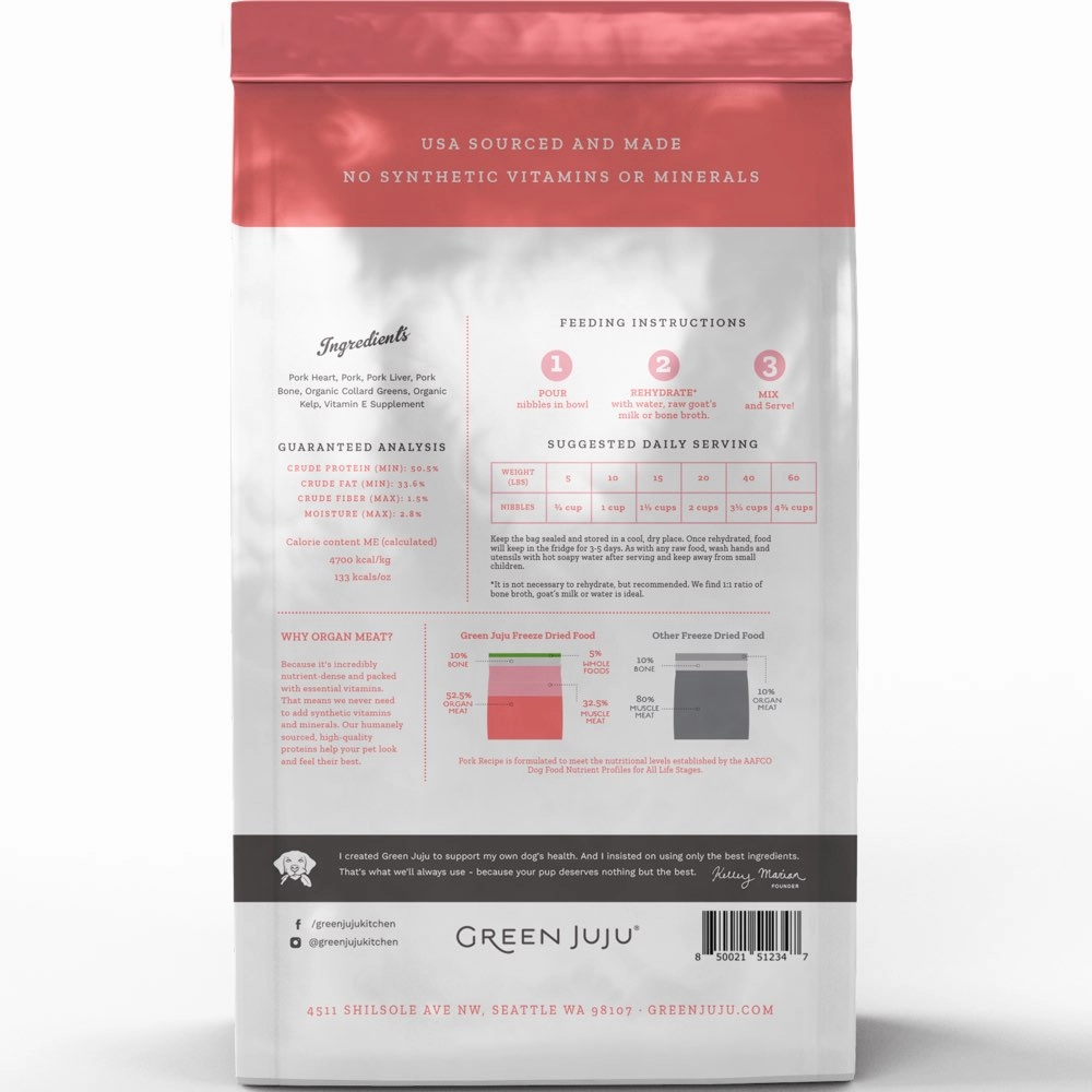 Green Juju Pork Recipe Grain-Free Freeze-Dried Raw Dog Food 14oz