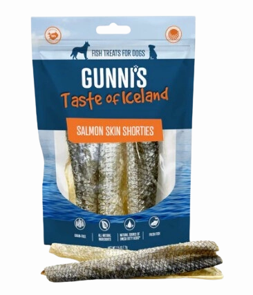 Gunni's Dog Treats Salmon Skin Shorties 2oz bag pet id tag,personalized dog tag,engraved cat id