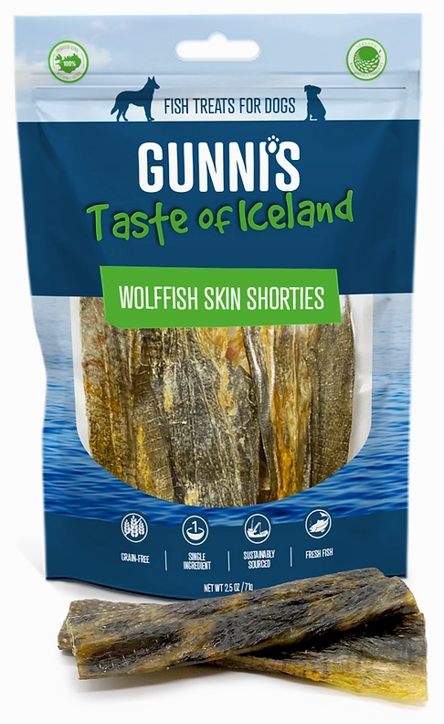 Gunni's Dog Treats Wolffish Skin Shorties 2.5oz bag pet id tag,personalized dog tag,engraved cat id