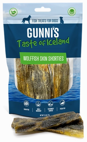 Gunni's Dog Treats Wolffish Skin Shorties 2.5oz bag pet id tag,personalized dog tag,engraved cat id