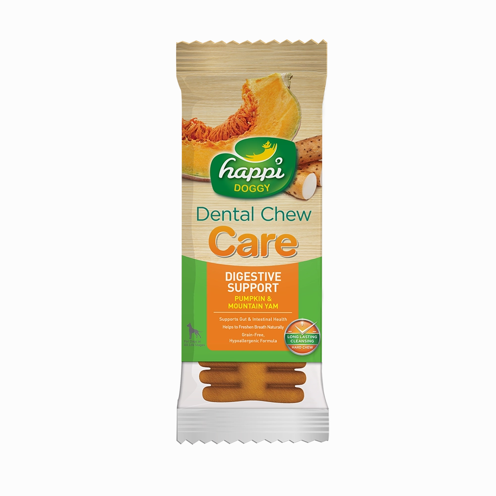 Happi Doggy Dental Chew Care Hard Chew Digestive Support Pumpkin & Mountain Yam Regular 25g dental dog chews,vet approved chews,teeth cleaning treats