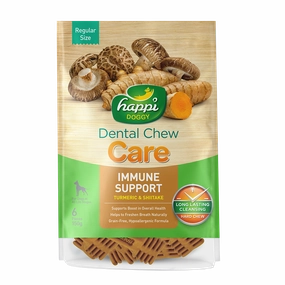 Happi Doggy Dental Chew Care Hard Chew Immune Support Turmeric & Shiitake Regular 150g dental dog chews,vet approved chews,teeth cleaning treats