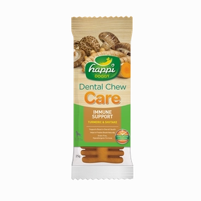 Happi Doggy Dental Chew Care Hard Chew Immune Support Turmeric & Shiitake Regular 25g dental dog chews,vet approved chews,teeth cleaning treats